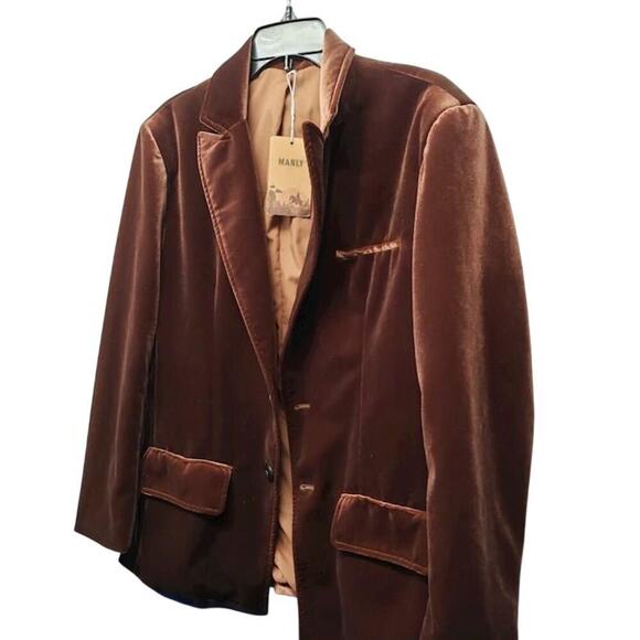 NWT Manley Brown‎ Velvet Men's Blazer - M Retro & Sophisticated Look $250 - Picture 7 of 8